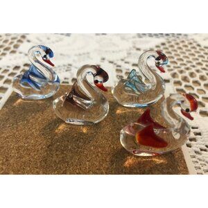 Swans handblown glass miniature set of 4 figurines
